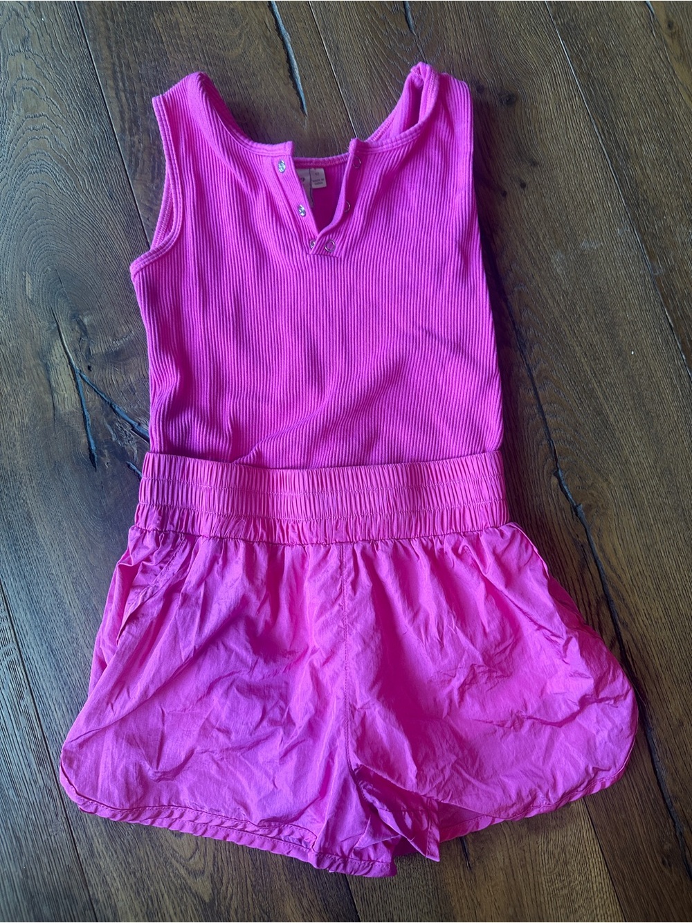 Tractr Hot Pink Ribbed Tank Romper